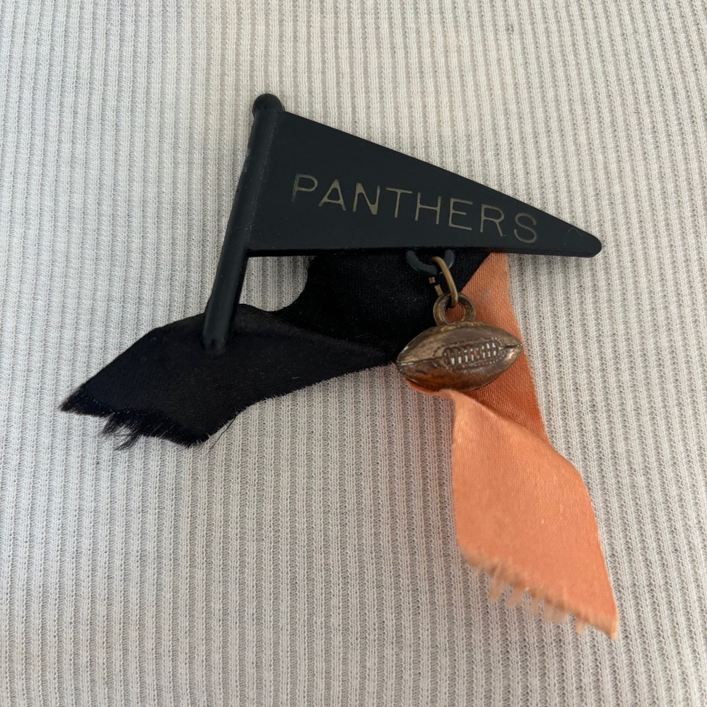 Vintage Panthers booster pin ribbon pennant football charm